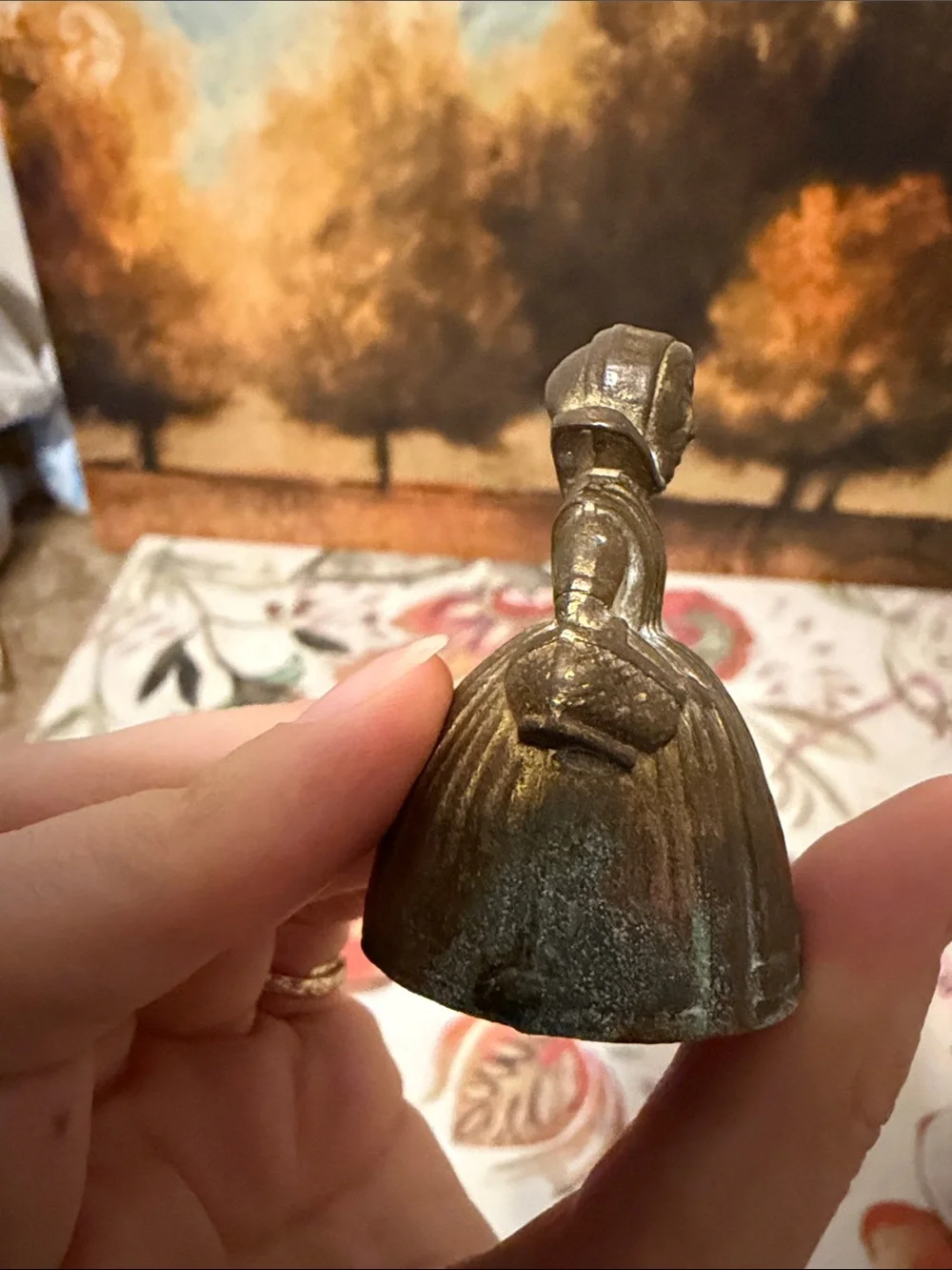 Brass Figurine Bell - Antique-Style Golden Brown Home Accent
